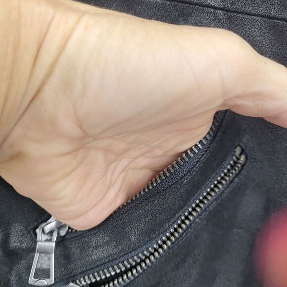 Flavor Mens Layered Pig Leather Hoodie Biker Moto  Jacket M Black Gray Removable - Picture 14 of 16